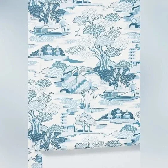 Anthropologie Joy De Vie Blue Toile Wallpaper NEW Roll - Picture 2 of 11